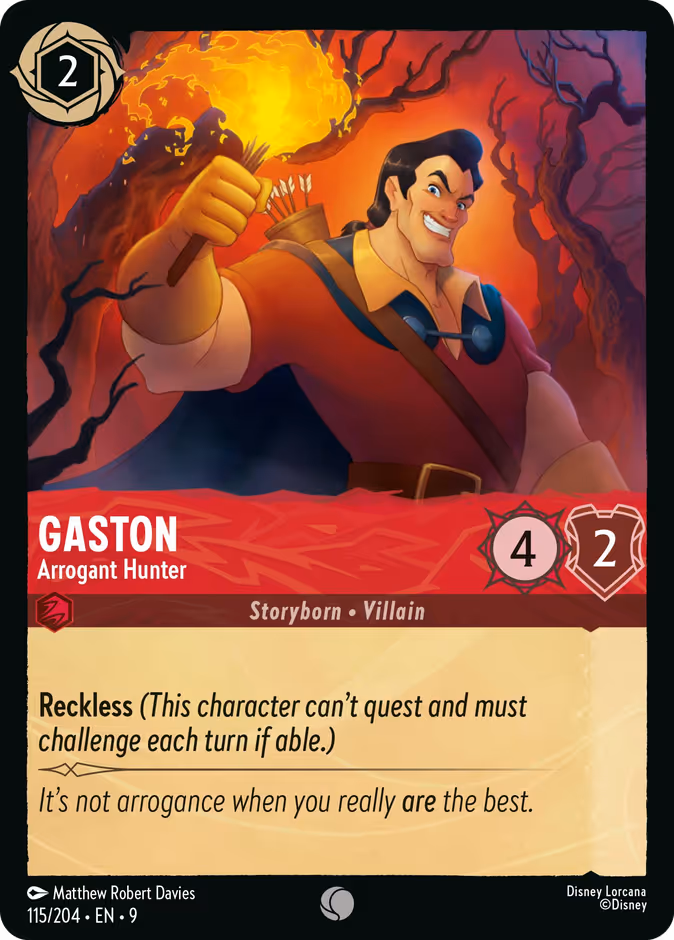 Gaston - Arrogant Hunter — Fabled #115 (Disney Lorcana card)