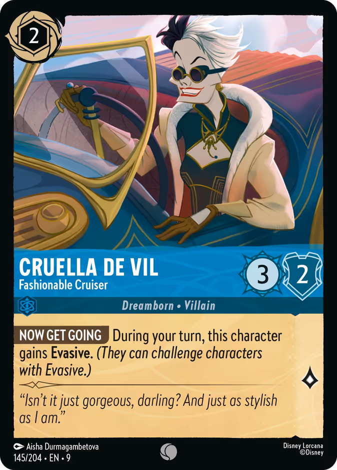 Cruella De Vil - Fashionable Cruiser — Fabled #145 (Disney Lorcana card)