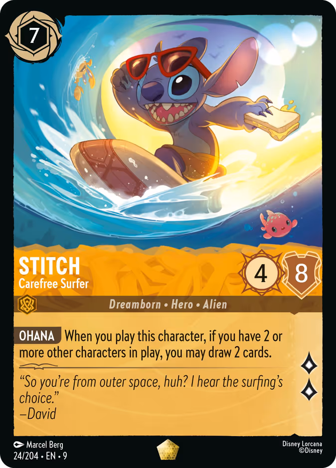 Stitch - Carefree Surfer — Fabled #24 (Disney Lorcana card)