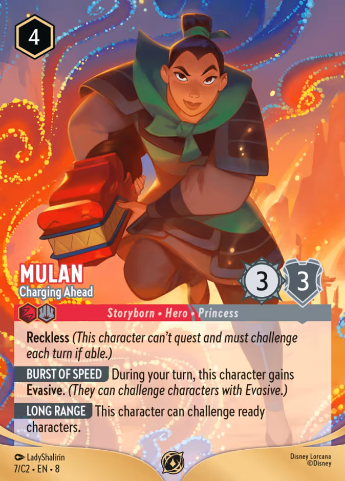 Mulan - Charging Ahead — Lorcana Challenge Year 3 #7 (Disney Lorcana card)