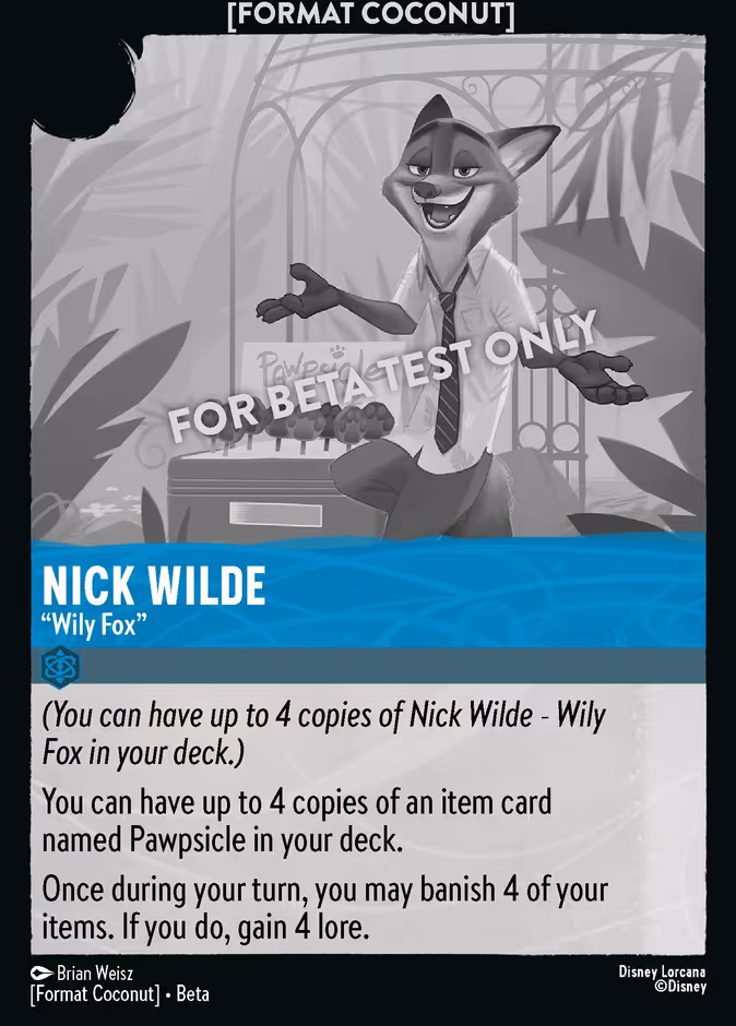 Nick Wilde - "Wily Fox" — Format Coconut #9 (Disney Lorcana card)