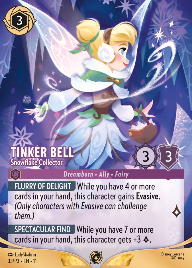 Tinker Bell - Snowflake Collector — Promo Set 3 #33 (Disney Lorcana card)