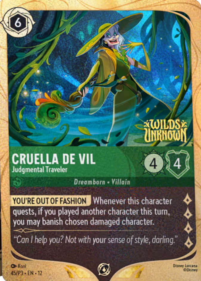 Cruella De Vil - Judgmental Traveler — Promo Set 3 #45 (Disney Lorcana card)