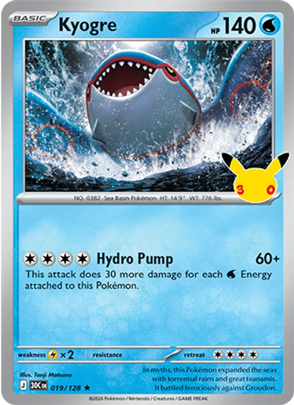 Kyogre — 30th Celebration #019 (Pokémon TCG card)
