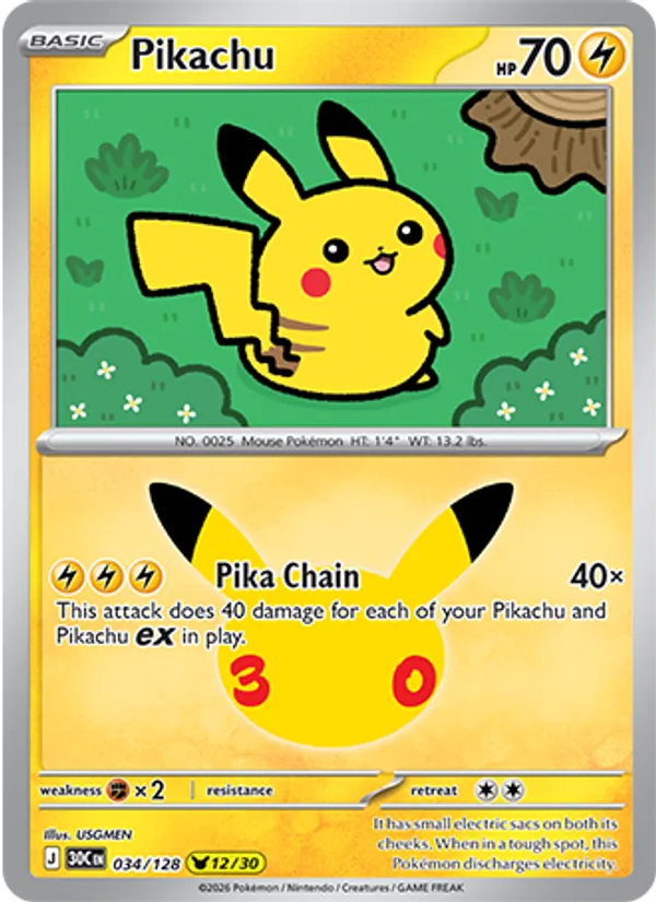 Pikachu — 30th Celebration #034 (Pokémon TCG card)