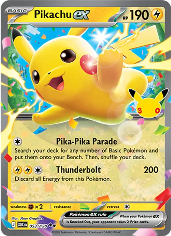 Pikachu ex — 30th Celebration #053 (Pokémon TCG card)