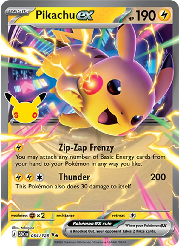 Pikachu ex — 30th Celebration #054 (Pokémon TCG card)