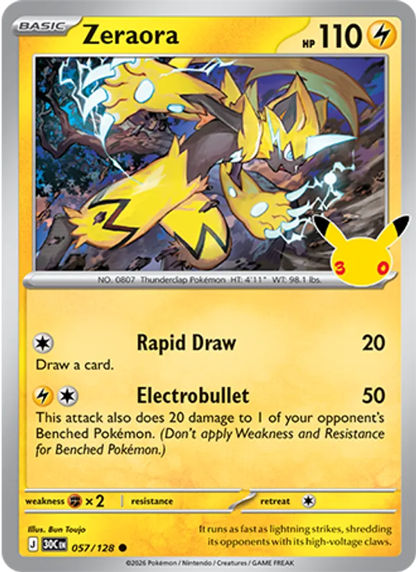 Zeraora — 30th Celebration #057 (Pokémon TCG card)