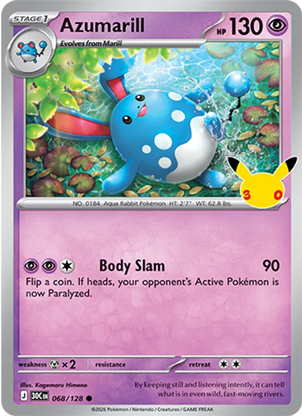 Azumarill — 30th Celebration #068 (Pokémon TCG card)