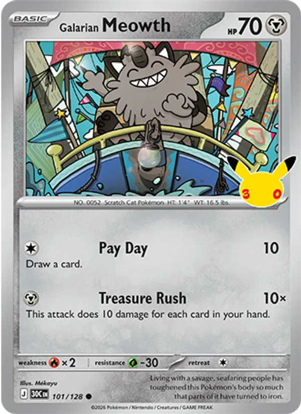 Galarian Meowth — 30th Celebration #101 (Pokémon TCG card)