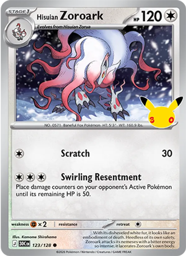 Hisuian Zoroark — 30th Celebration #123 (Pokémon TCG card)