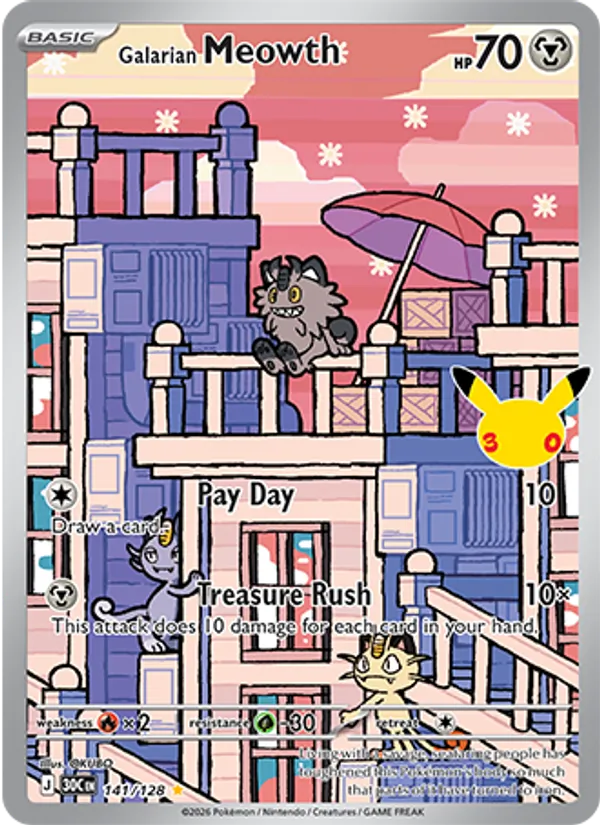 Galarian Meowth — 30th Celebration #141 (Pokémon TCG card)