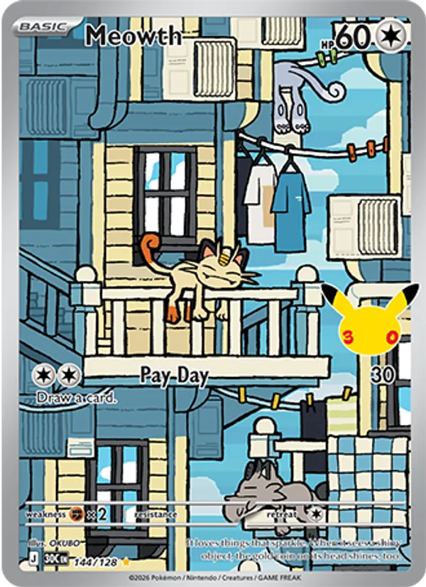 Meowth — 30th Celebration #144 (Pokémon TCG card)