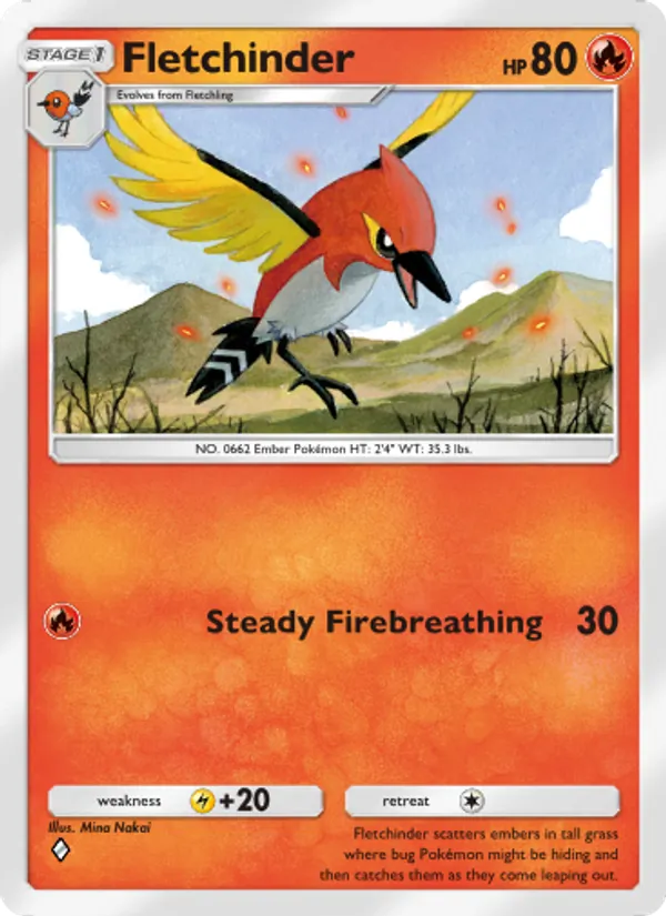 Fletchinder — Celestial Guardians #028 (Pokémon TCG card)