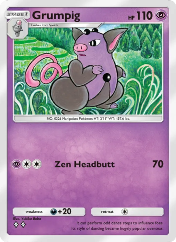Grumpig — Celestial Guardians #072 (Pokémon TCG card)
