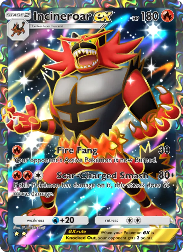 Incineroar ex — Celestial Guardians #182 (Pokémon TCG card)