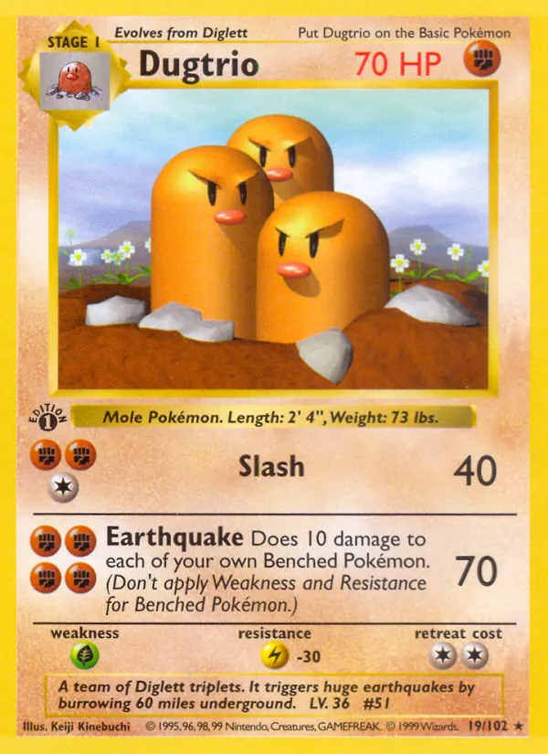 Dugtrio — Base Set #19 (Pokémon TCG card)