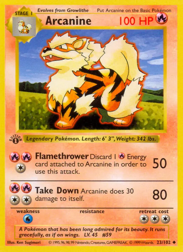Arcanine — Base Set #23 (Pokémon TCG card)