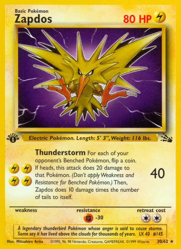 Zapdos — Fossil #30 (Pokémon TCG card)