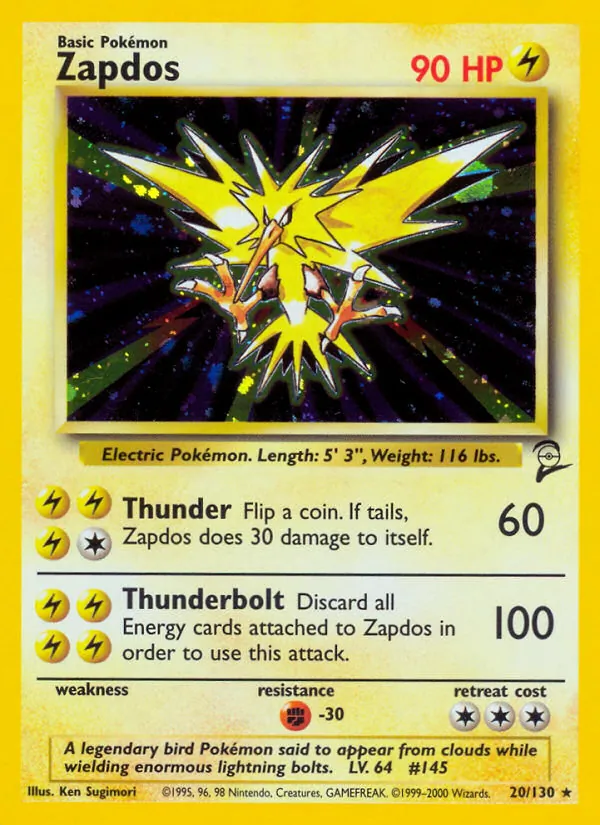 Zapdos — Base Set 2 #20 (Pokémon TCG card)