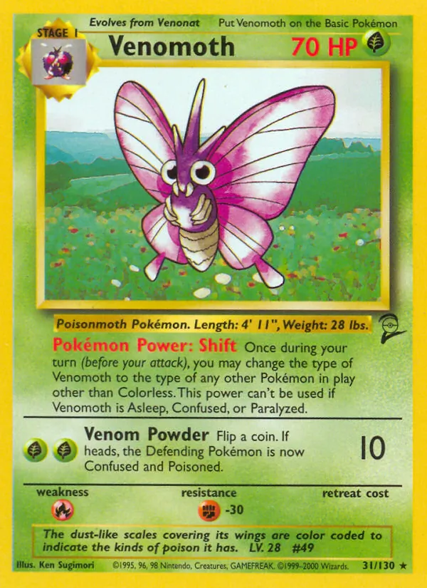 Venomoth — Base Set 2 #31 (Pokémon TCG card)
