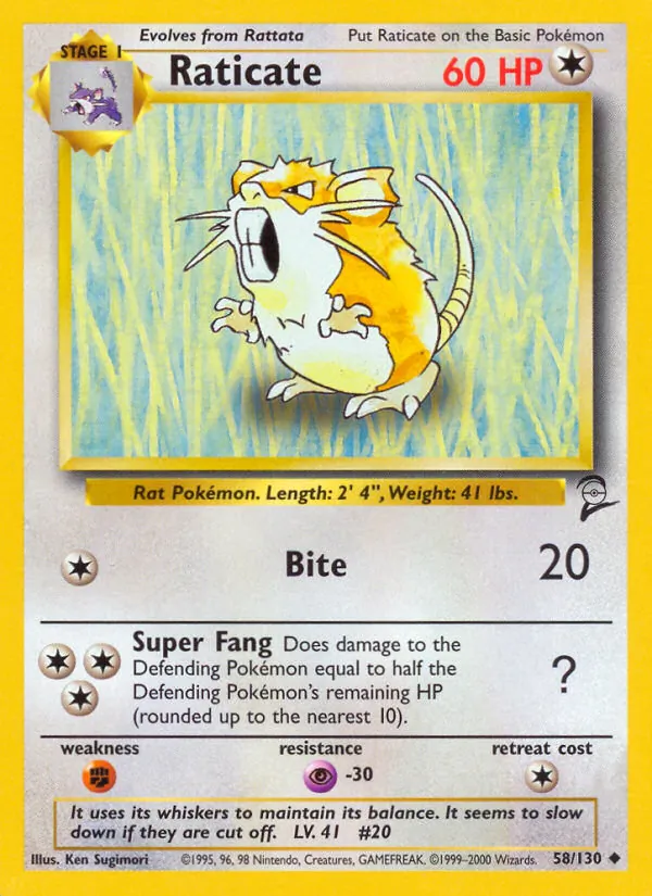 Raticate — Base Set 2 #58 (Pokémon TCG card)