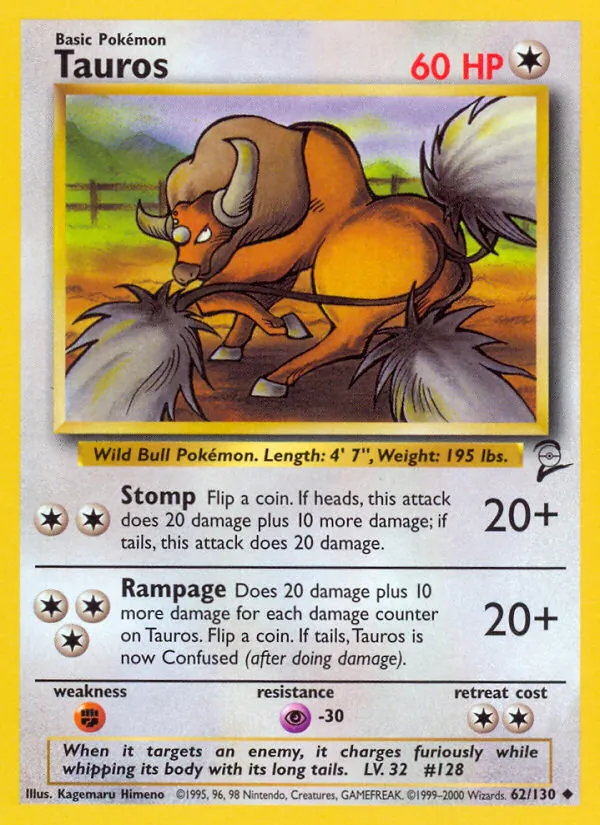 Tauros — Base Set 2 #62 (Pokémon TCG card)
