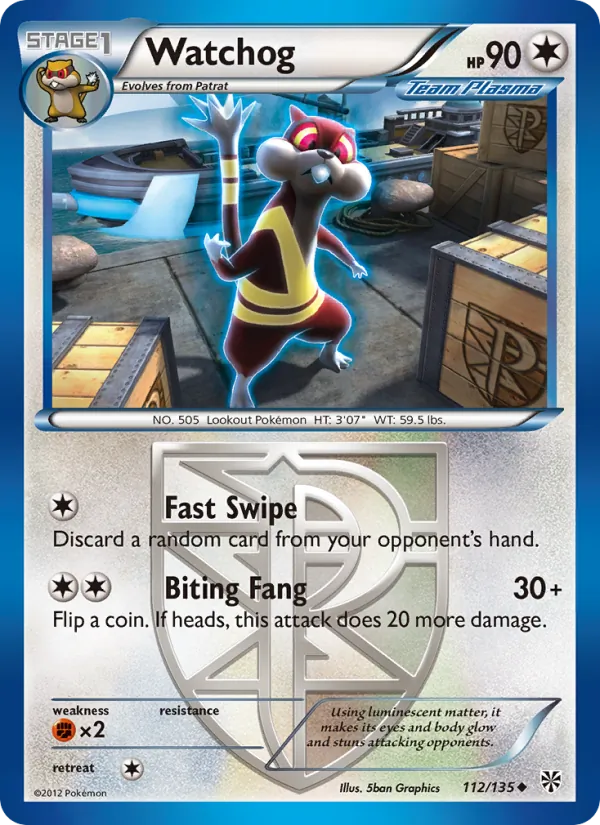 Watchog — Plasma Storm #112 (Pokémon TCG card)