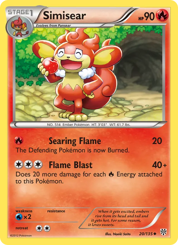 Simisear — Plasma Storm #20 (Pokémon TCG card)