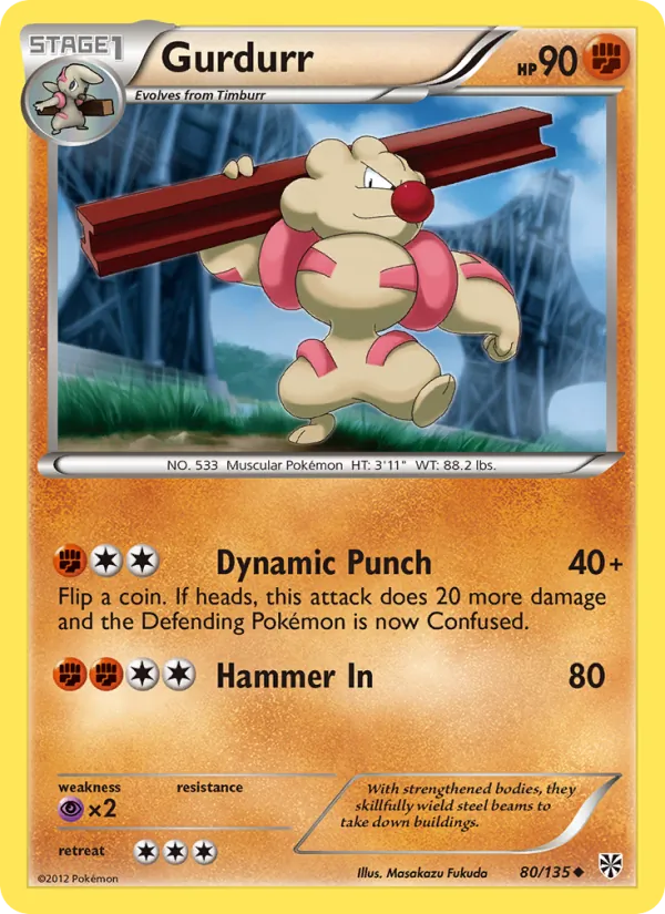 Gurdurr — Plasma Storm #80 (Pokémon TCG card)