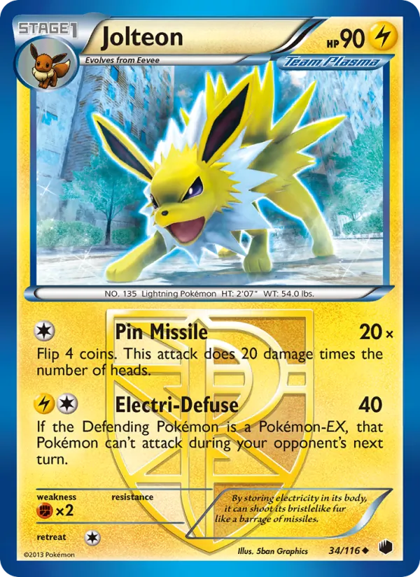 Jolteon — Plasma Freeze #34 (Pokémon TCG card)