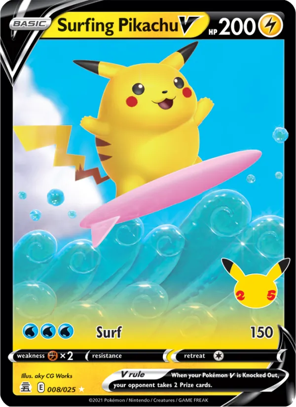 Surfing Pikachu V — Celebrations #8 (Pokémon TCG card)