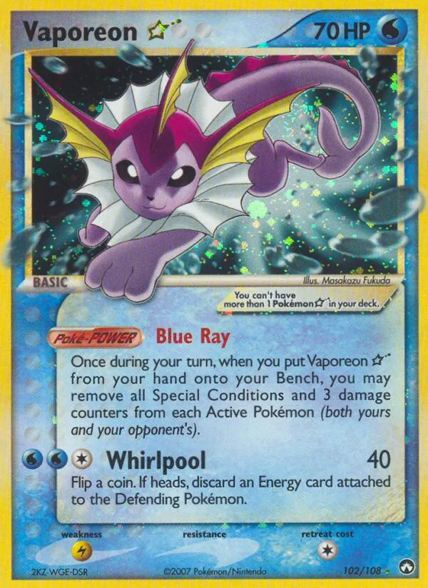 Vaporeon ☆ — Power Keepers #102 (Pokémon TCG card)