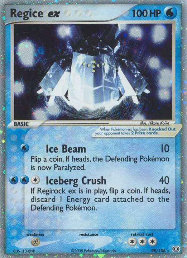 Regice ex — Emerald #98 (Pokémon TCG card)