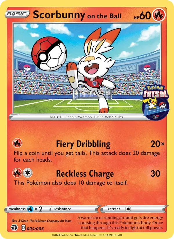 Scorbunny on the Ball — Pokémon Futsal 2020 #4 (Pokémon TCG card)