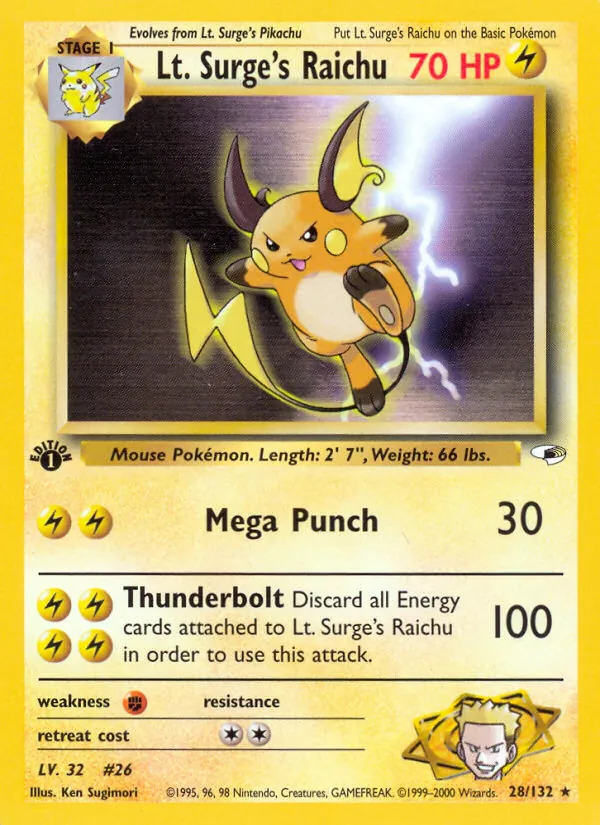 Lt. Surge's Raichu — Gym Heroes #28 (Pokémon TCG card)