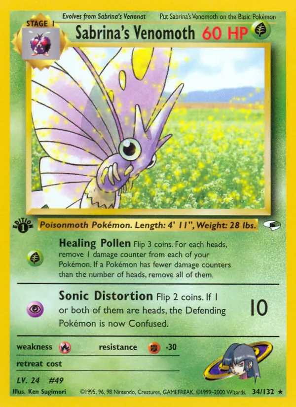 Sabrina's Venomoth — Gym Heroes #34 (Pokémon TCG card)