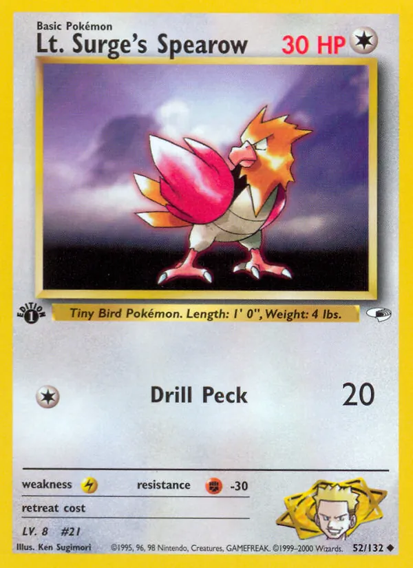 Lt. Surge's Spearow — Gym Heroes #52 (Pokémon TCG card)