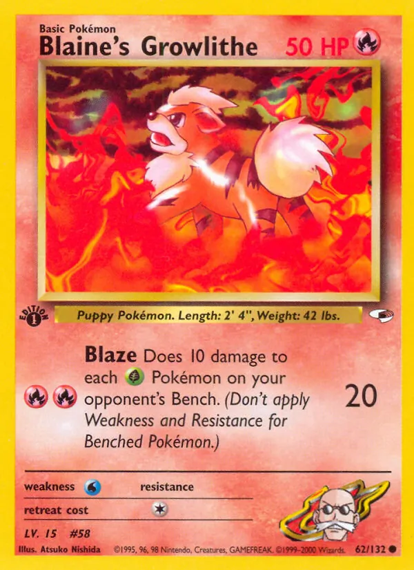 Blaine's Growlithe — Gym Heroes #62 (Pokémon TCG card)