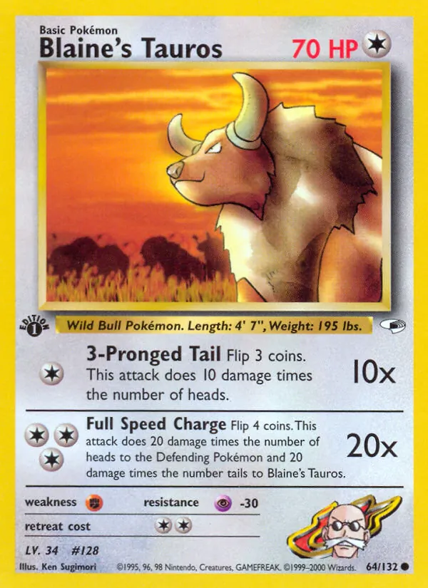 Blaine's Tauros — Gym Heroes #64 (Pokémon TCG card)