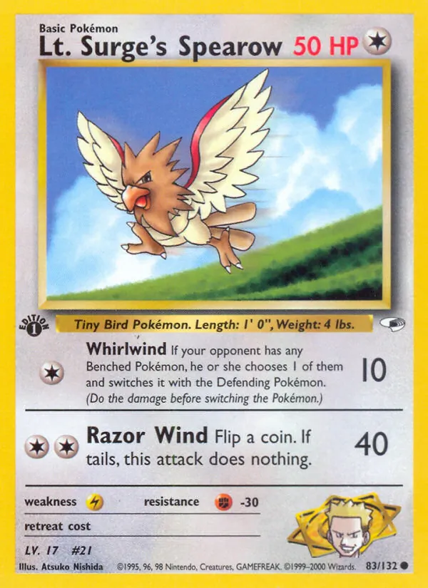 Lt. Surge's Spearow — Gym Heroes #83 (Pokémon TCG card)