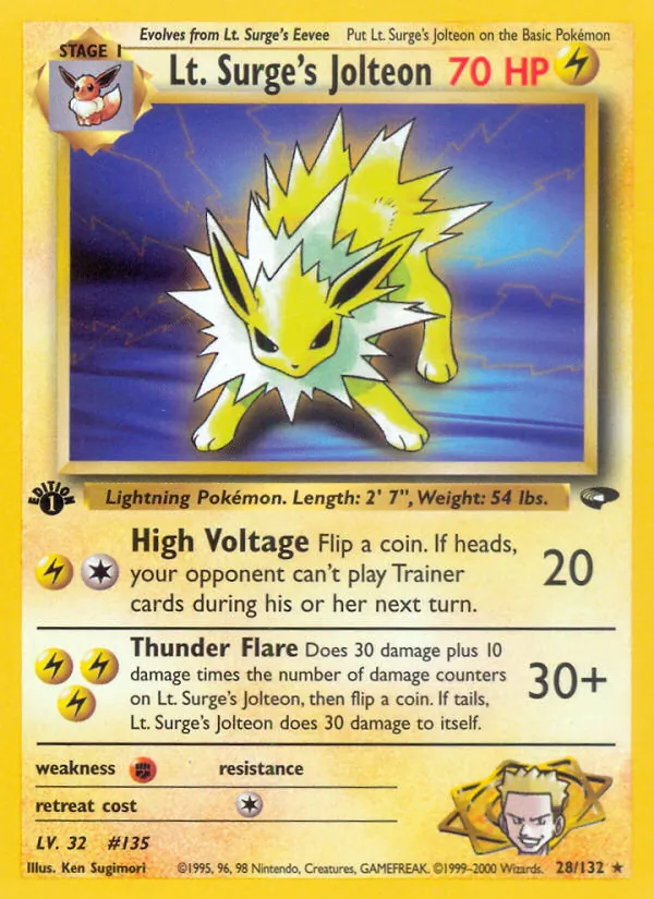 Lt. Surge's Jolteon — Gym Challenge #28 (Pokémon TCG card)