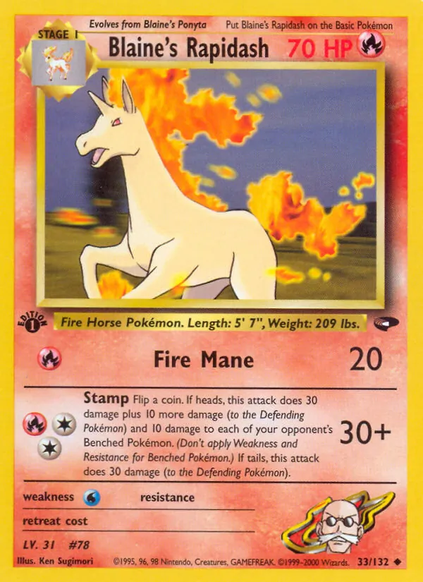 Blaine's Rapidash — Gym Challenge #33 (Pokémon TCG card)