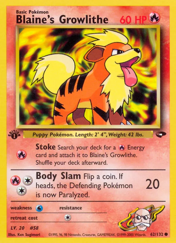 Blaine's Growlithe — Gym Challenge #62 (Pokémon TCG card)