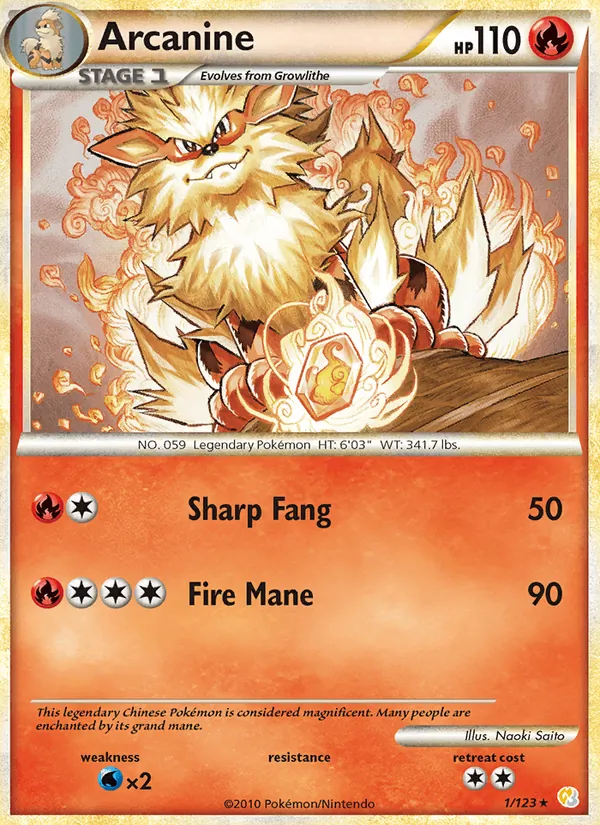 Arcanine — HeartGold SoulSilver #1 (Pokémon TCG card)
