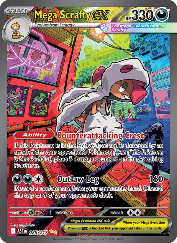 Mega Scrafty ex — Ascended Heroes #285 (Pokémon TCG card)