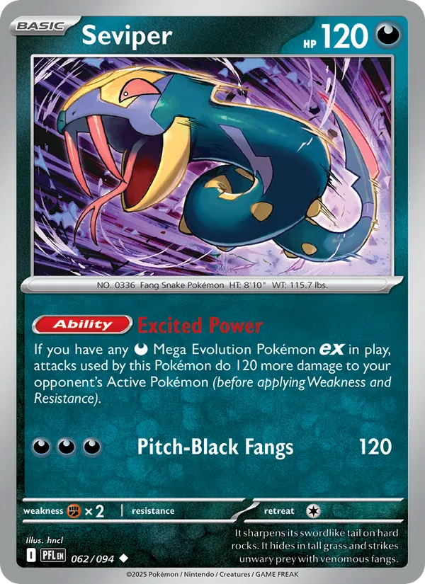 Seviper — Phantasmal Flames #062 (Pokémon TCG card)