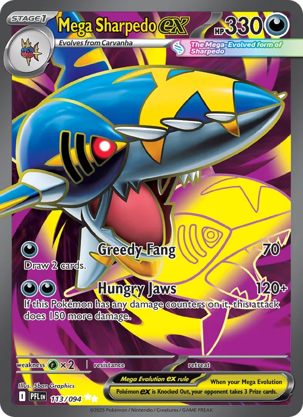 Mega Sharpedo ex — Phantasmal Flames #113 (Pokémon TCG card)