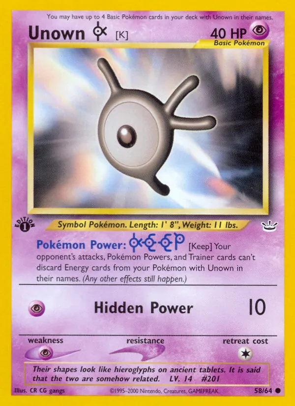Unown [K] — Neo Revelation #58 (Pokémon TCG card)