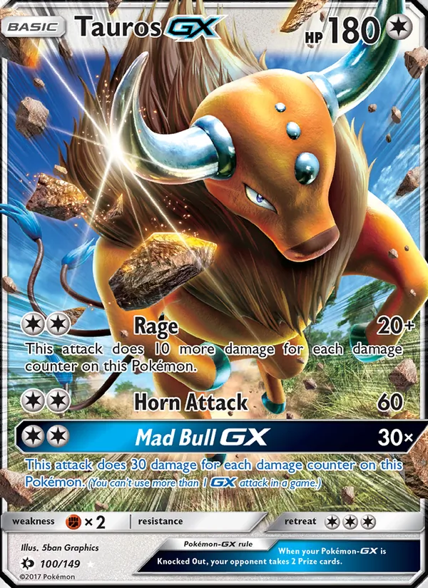 Tauros GX — Sun & Moon #100 (Pokémon TCG card)